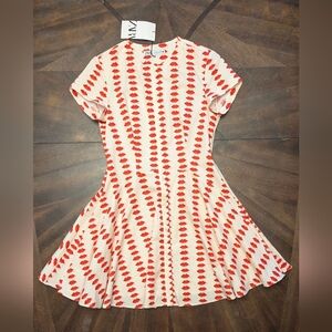 ZARA Lips Print Button-Front Dress | Size Medium | NWT | Red Kiss Pattern